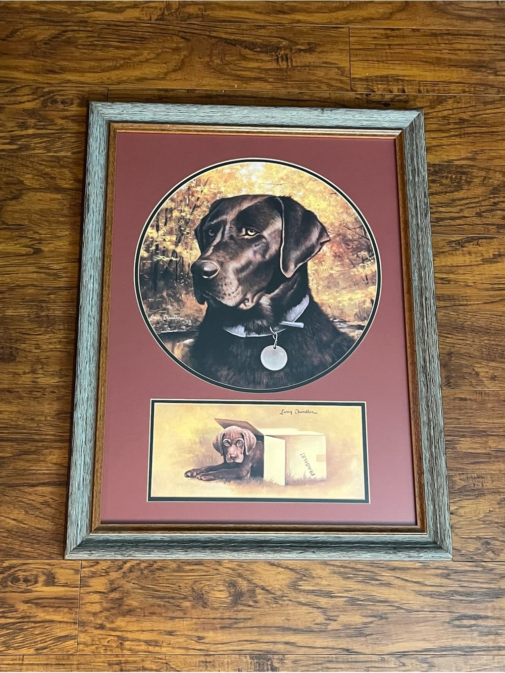Chocolate Labrador Head Portrait & Puppy Lithograph Signed by Larry Chandler.